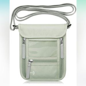 Passport Holder with neck strap light grey green